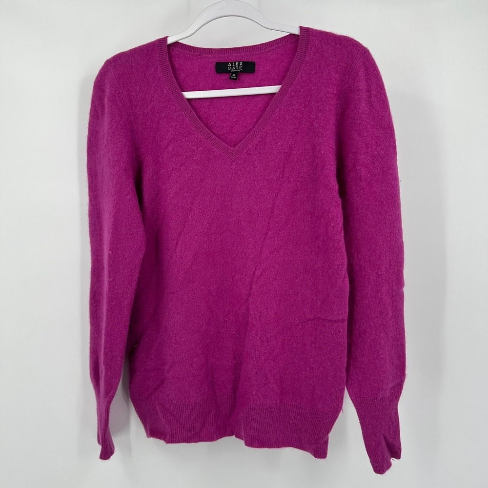 Alex Marie Womens Preppy Quiet Luxury Cashmere Sweater Size XL Magenta Soft Girl